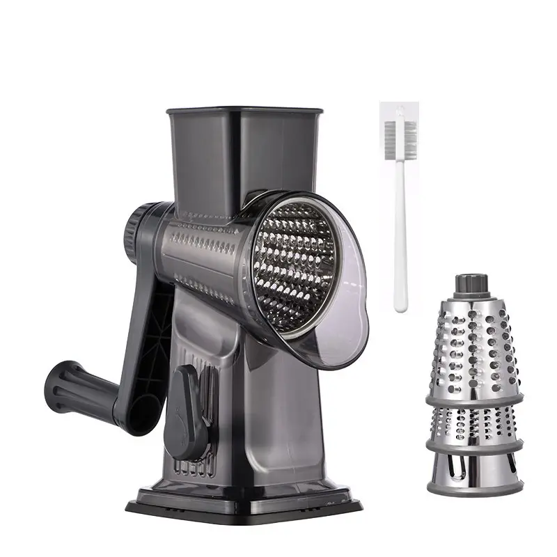 Rotary Cheese Grater, 1 Count Manual Vegetable Chopper with 3 Counts Replaceable Stainless Steel Cutting Blade, Vegetable Shredder, Vegetable Cutting Slicer, Vegetable Cutter, Multifunctional Kitchen Utensil, Summer for Gift