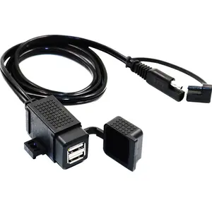 3.1A Waterproof Motorcycle Dual USB Charger Kit, SAE to USB Adapter Cable for Phone, Tablet, GPS, and More
