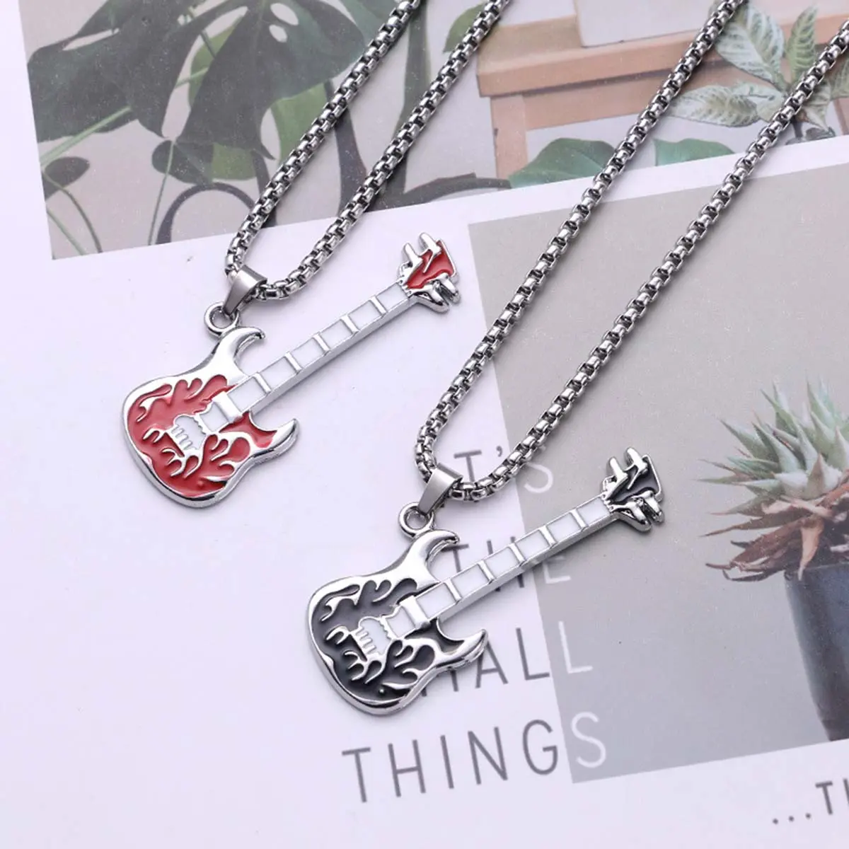 Guitar pendant music instrument titanium steel necklace personality men and women jewelry couple gift