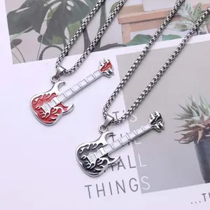 Guitar pendant music instrument titanium steel necklace personality men and women jewelry couple gift
