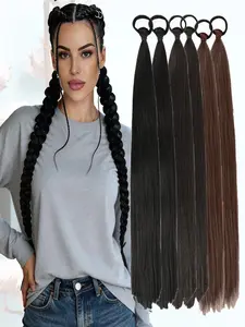 26 Inch Braid Ponytail Extension 2-Pack - Straight Sleek Wrap-Around Synthetic Hairpiece with Elastic Tie for Women, Perfect for Holiday Parties, Synthetic Extensions
