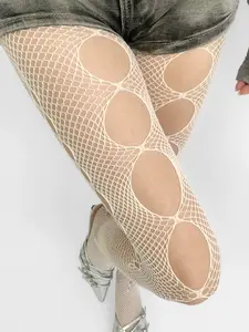 Vertical Ripped Fishnet Pantyhose, High Elastic Slimming Stockings, Punk Subculture Base Socks, Fashionable Striped Design