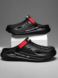 men's letter pattern clogs as gift, shoes for men, black slipper sandals, house slippers, 2025 new breathable lightweight clog shoes for beach party, casual trendy walking shoes for indoor & outdoor, summer clogs for men, footwear