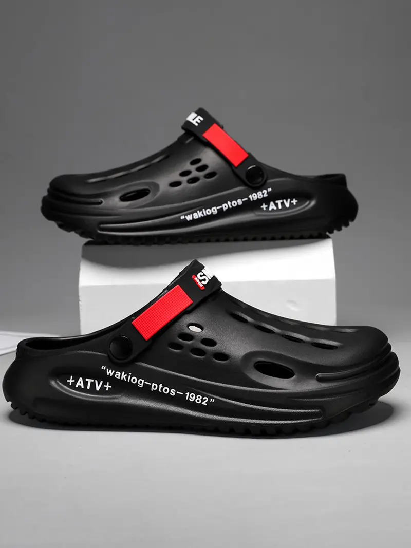 Men's Summer Casual Letter Pattern Clogs As Gift, Breathable Comfortable Clogs for Beach Party, Trendy Shoes for Indoor & Outdoor Wear