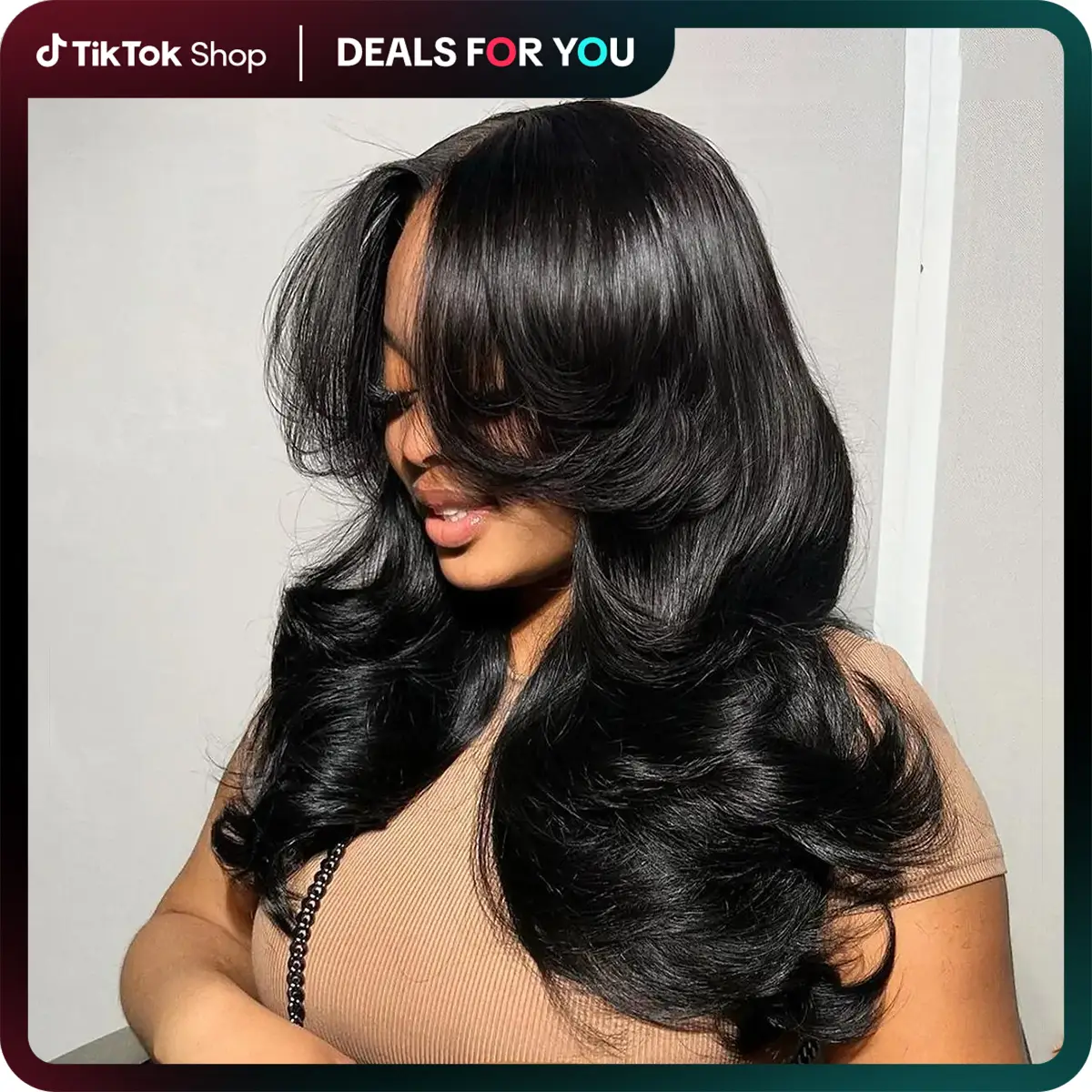 Tinashe Butterfly Cut Human Hair Glueless 200% Density Wig With Curtain Bangs Butterfly Cut Loose Body Wavy Pre Cut 6x5 HD Lace Closure Wig #dealsfory