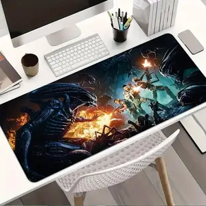 Space Marines Fighting Xenomorph Mouse Pad, Alien Battle Desk Mat, Sci-Fi Horror Gaming Desk Mat, Action Scene Mat