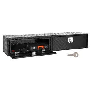 fathersdaygift VEVOR Truck Tool Box, 72x 13x 16 Inch, Black Aluminum Tread Topsider Toolbox with Dual Drop Doors, Heavy Duty Lockable Storage and Organization Box with Latch, Corrosion-Resistant, for Truck Bed