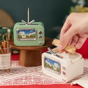 20241 Toothpick Holder with 1 Pack of Toothpicks - Retro TV Design Automatic Pop-Up Dispenser, Multi-Color (Red, Green2025