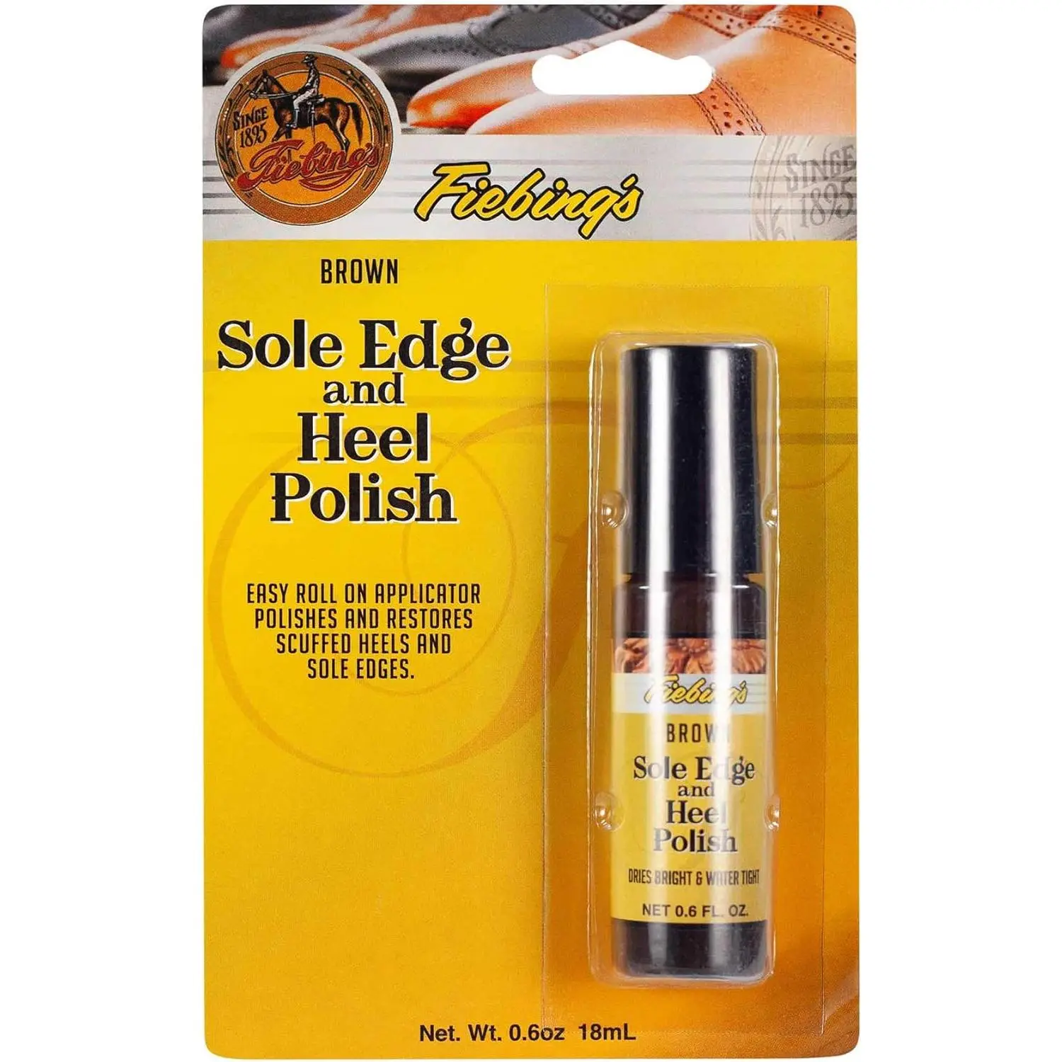 Fiebing's Brown Shoe Polish for Leather & Rubber Soles - Sole Edge & Heel Polish (0.6 oz) Restores Scuffed Heels & Soles - Easy Roll-On Applicator to Repair Boot & Shoe for Glossy & Waterproof Finish