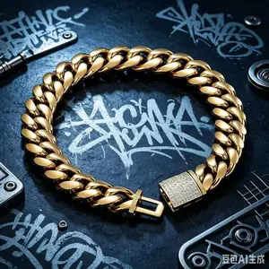 M2-9030 Iced Out Diamond Clasp Cuban Link Chain Gold Plated Thick Choker Hip Hop Bling Jewelry For Men Women
