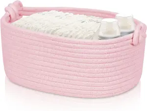 Pink Target Basket for Towels & Diapers - Soft Pink Rope Design Storage Container for Essentials.