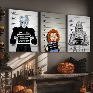 3 Counts Wooden Framed Canvas, Interesting Horror Movie Characters, Halloween Home Poster, Halloween Party Decorations, Living Room And Bedroom Hanging Paintings, Horror Theme, Interesting Posters, Exquisite Gifts, High-Definition Art