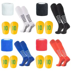 Football Equipment Set, 1 Set Non-slip Soccer Socks & Shin Guards & Bandage, Football Training Equipment for Adults