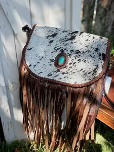 The Prairie Outlaw Fringe Cowhide Crossbody – Tooled Concho Western Leather Bag