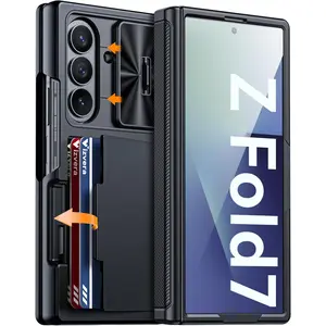 for Samsung Galaxy Z Fold 7 Case RFID Wallet with Cards Holder [Hinge Cover] [Camera Cover] Shockproof Silicone Protective Phone Case for Z Fold 7 2025-Black