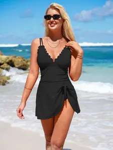One Piece Swimdress Swimsuits for Women Tummy Control Swim Dress Tie Knot Skirt