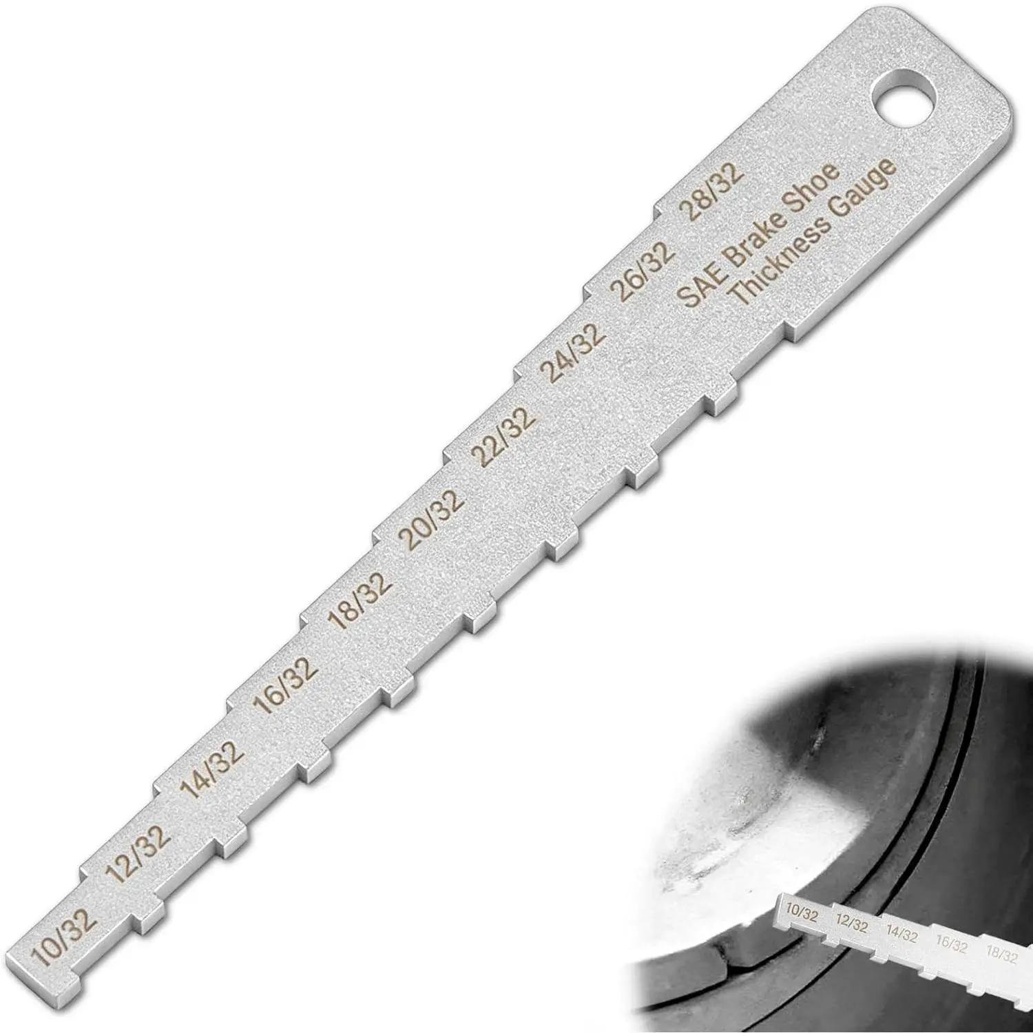 2-in-1 Pocket-Sized Stainless Steel Brake Pad Thickness Gauge, Dual-Function Technician Tool with Engraved Scale, 32nds-Labeled Feeler Gauges (10/32-28/32) for Accurate and Efficient System Maintenance, Durable Long Service Life