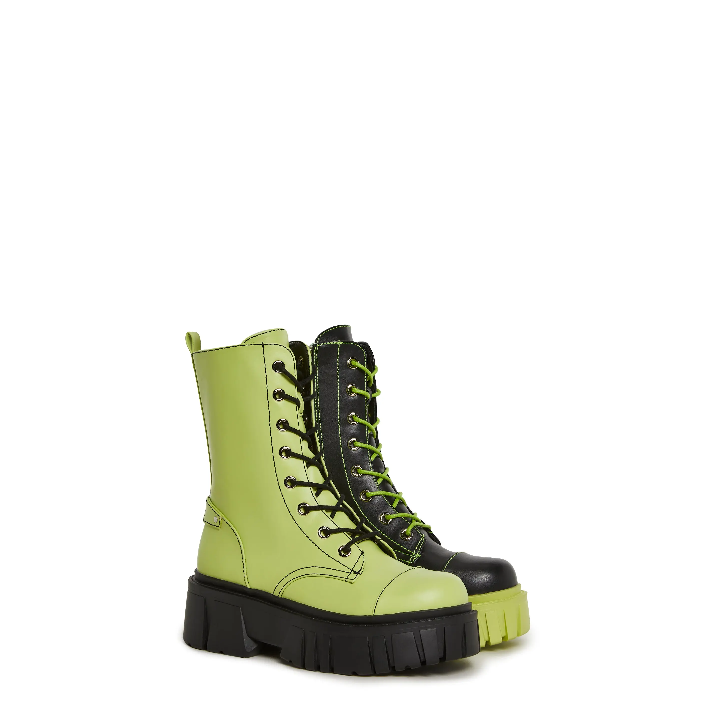 Devil Games Mismatched Combat Boots - Green Devil Games Mismatched Combat Boots - Green