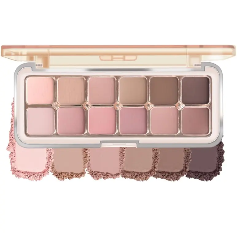 KYDA 12 Colors Grey Pink Eyeshadow Palette with Brush, High Pigment Matte Shimmer Pink Brown Eye Shadow, Netural Brown Eyes Palette for Women, Soft Blendable Powder Eyeshadow, Korean Eyes Makeup