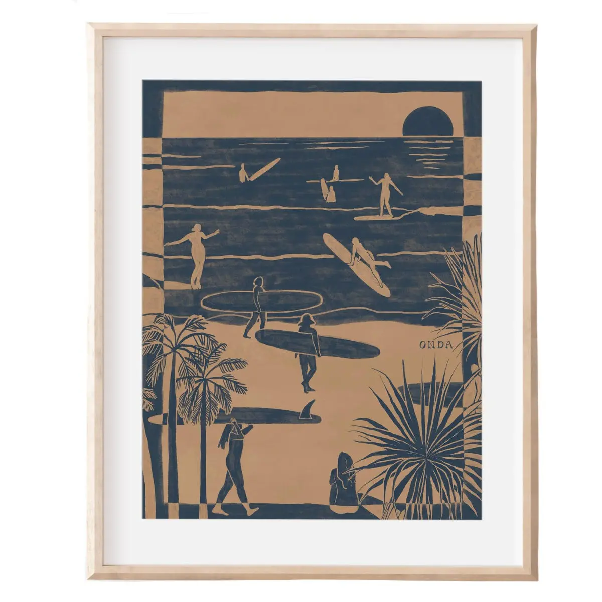 Surf Bums - Blue Fine Art Print Surf Scene California Beach Wall Decor Endless Summer Poster Tropical Hippie Wall Decor Handmade Art, Unframed, Room Decor
