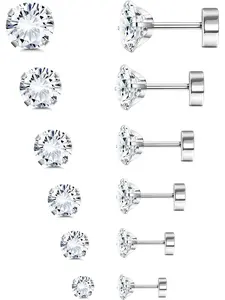 6Pairs G23 Titanium Flat Back Stud Earrings for Women Men Titanium Round CZ AB Cartilage Earring Studs for Sensitive Ears Hypoallergenic Screw Back Ear Piercing Set 20G 2-8MM High Quality Earrings