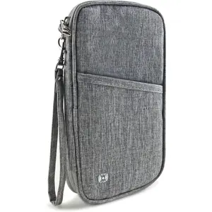 Passport Holder Family, Travel Document Organizer with RFID, Portable Passport Cover Case with Zipper for Cards, Boarding Pass, ID, , Tickets (Grey)