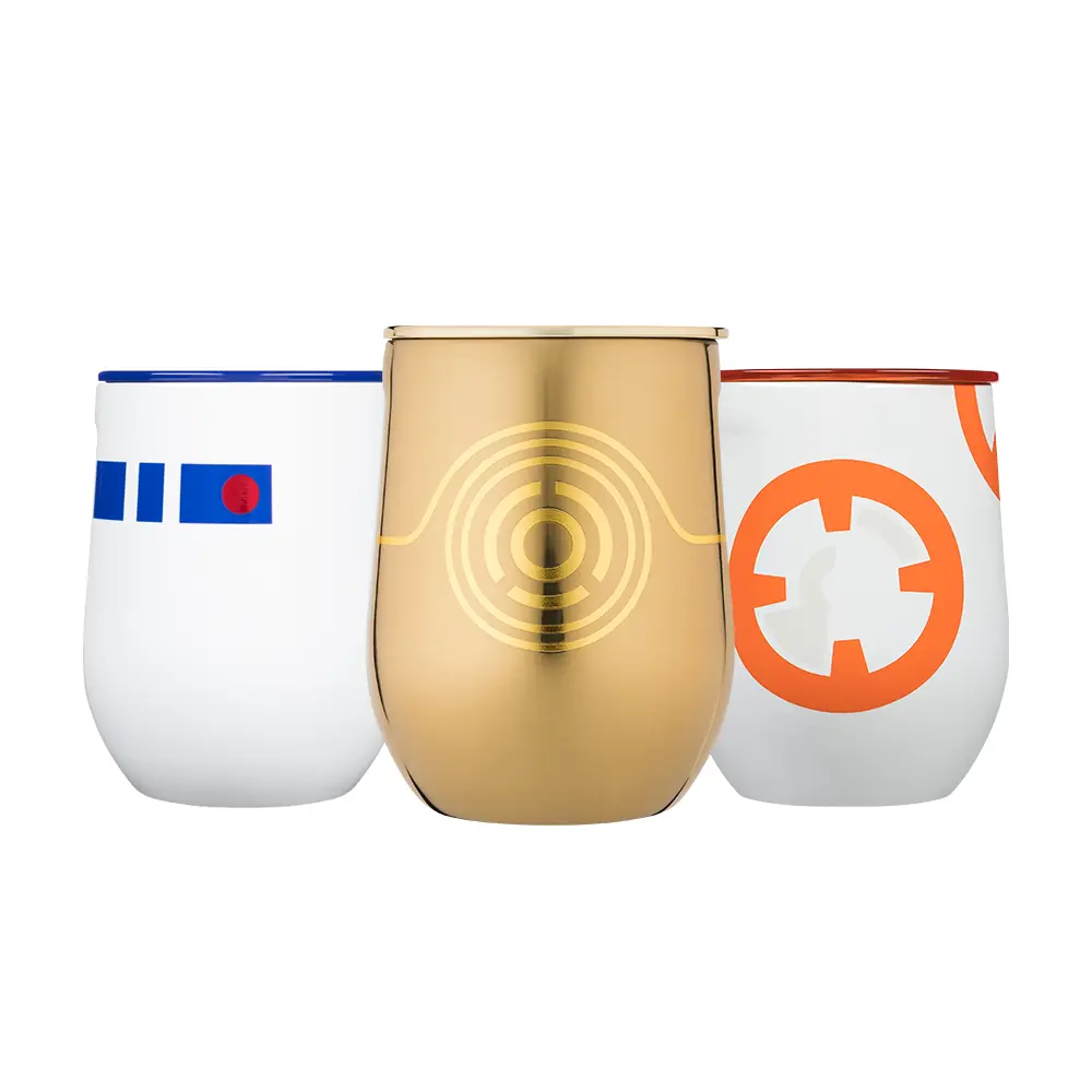 Star Wars™ Stainless Steel Stemless Cup Set - 3 Silicone-Lidded, Slip-Proof, Triple-Insulated Kitchen Drinkware Pieces in Branded Packaging