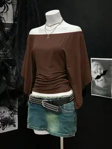 Elegant Off-Shoulder Multifunctional Pleated Flare Sleeve Women's Casual T-Shirt, Stylish and Comfortable, Perfect for Daily Wear