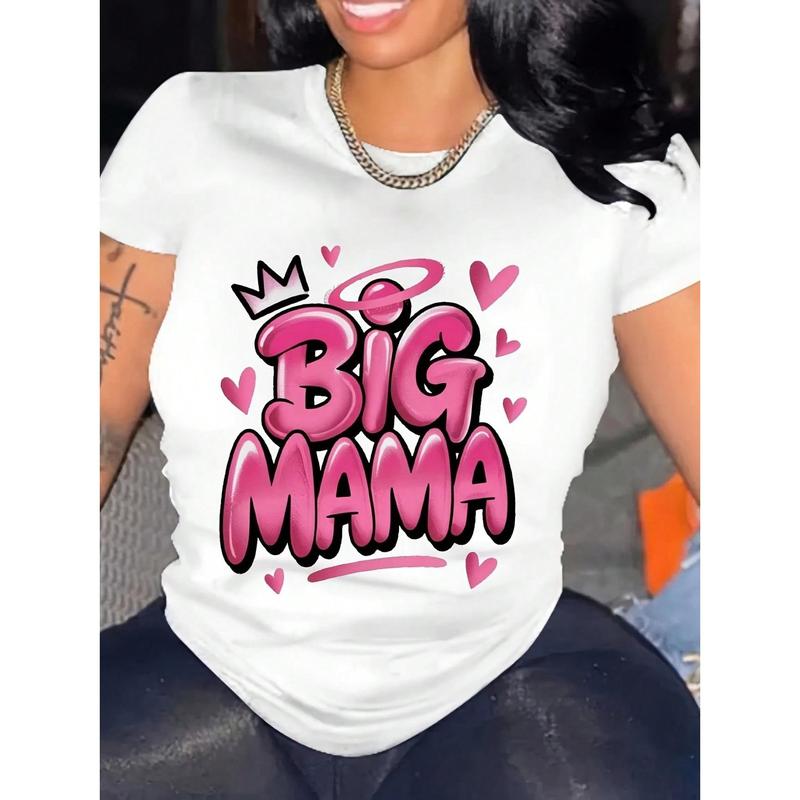 Graffiti Crown Women's Plus Size Casual Short Sleeve T-Shirt BIG MAMA Graphic With Crown & Hearts Geometric Print Breathable Round Neck Machine Washable All Season Comfort Fashionable Cotton Fabric Top