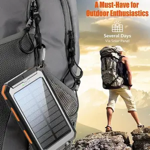 [FREEShip] Solar Charger Power Bank 10000mAh Solar Phone Charger, Portable Charger Fast Charger Dual USB Ports Built-in LED Flashlight and Compass, IP65 Waterproof Portable Power Bank for Outdoor Activities
