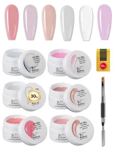 WHsHeria 6Pcs 30ml Hema Tpo Free Builder Gel Polish Fall Halloween Nails Brown Clear Pink White Sculpture UV Curing for Women at Home DIY Salon Gift Nail Supplies