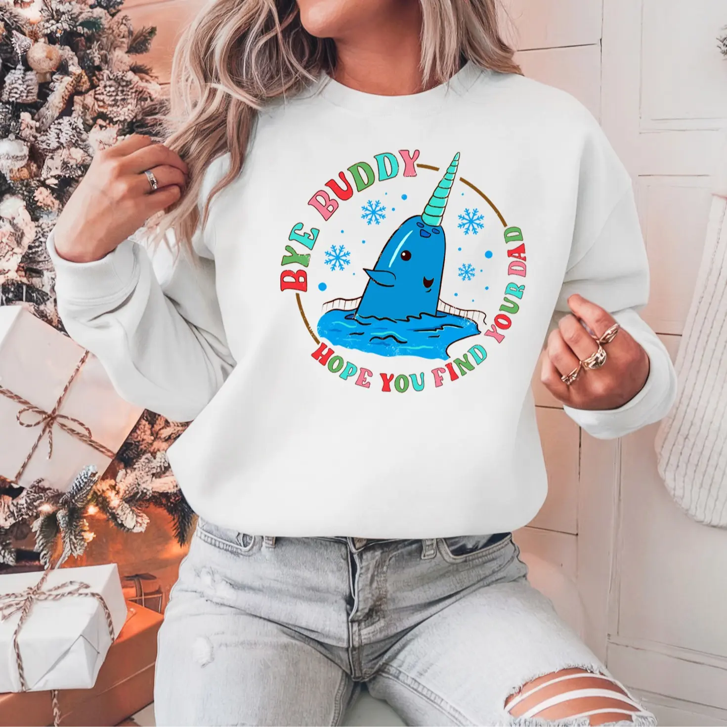 Elf Christmas Sweatshirt, Bye Buddy Hope You Find Your Dad, Christmas Shirt, Holiday Movie Shirt, Funny Christmas Gift,Christmas Graphic Tee