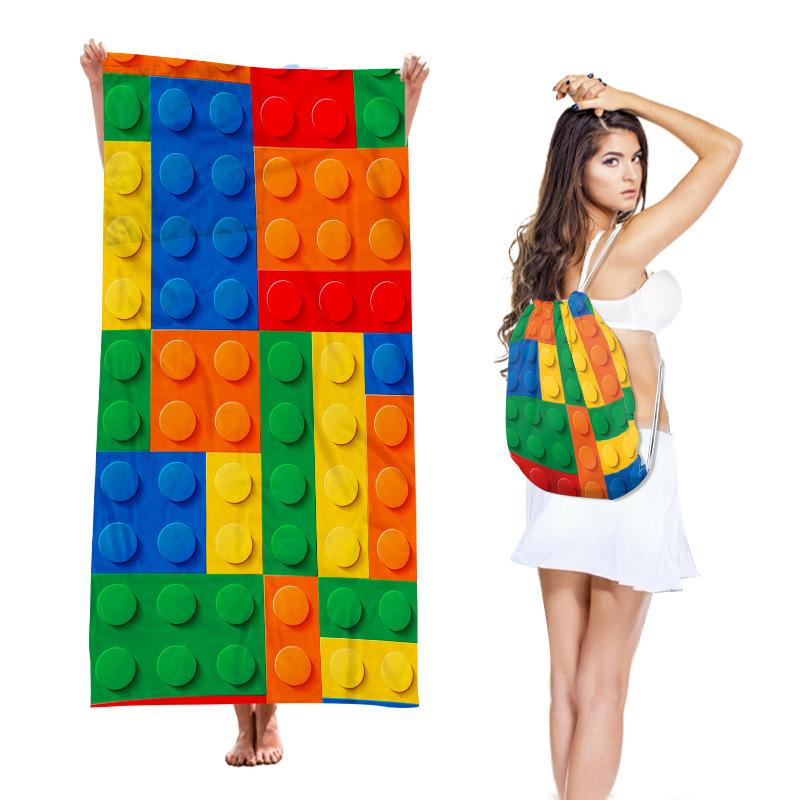 Two-in-One Beach Towel Backpack, Foldable Beach Towel Storage Bag, Microfiber Printed Beach Towel Yarn