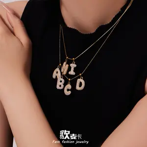 26 Letters Cubic Zirconia Pendant Necklace |   Stainless Steel |   Tarnish-Free Luxury Trendy Jewelry