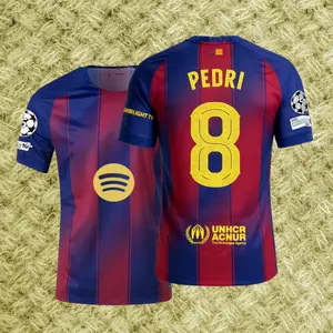 2526 Home Red Blue No.8 Pedri Retro Short Sleeve Soccer Football Jersey LALIGA