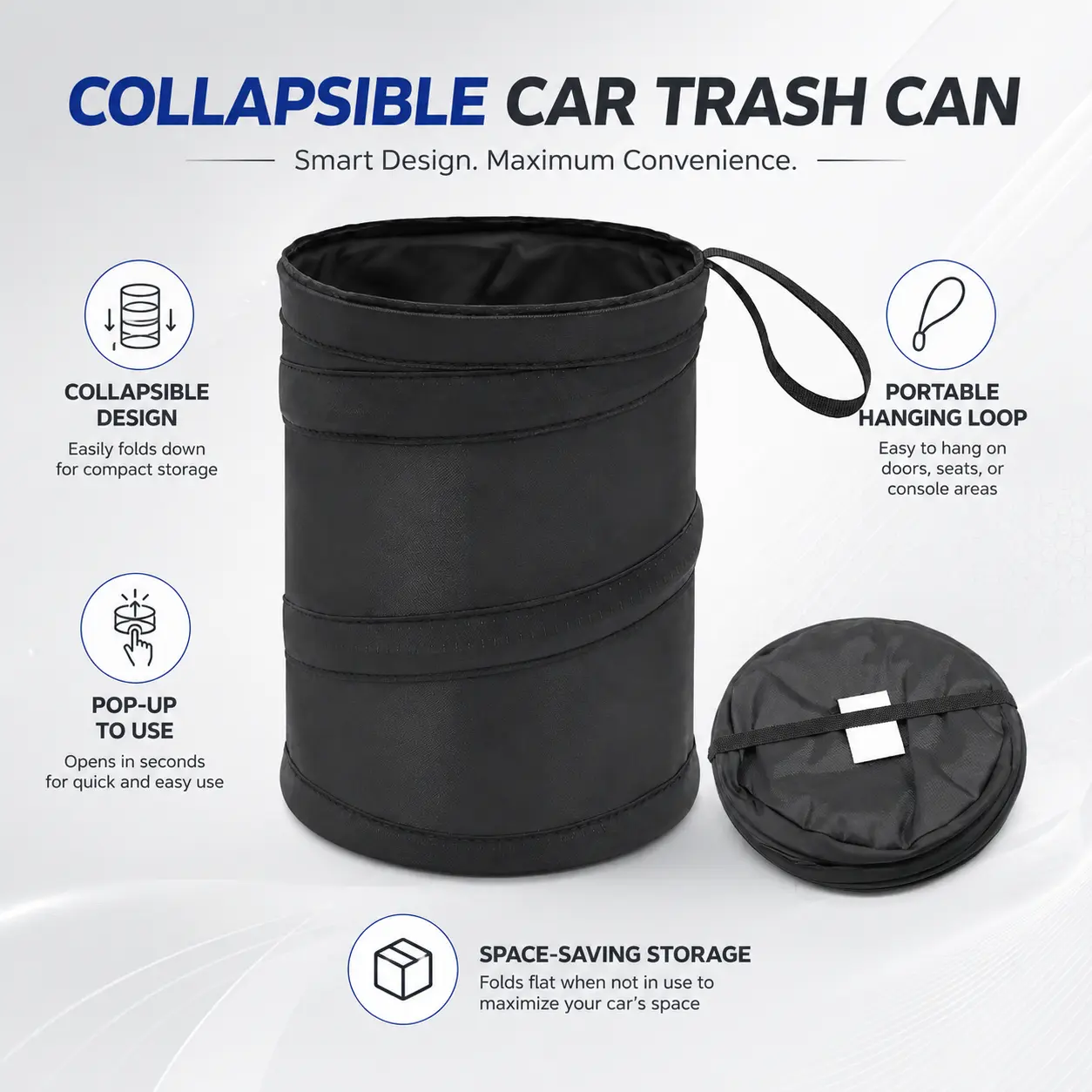 Car trash can, car storage bucket, spiral bucket, foldable trash can, car rear seat storage box, foldable storage