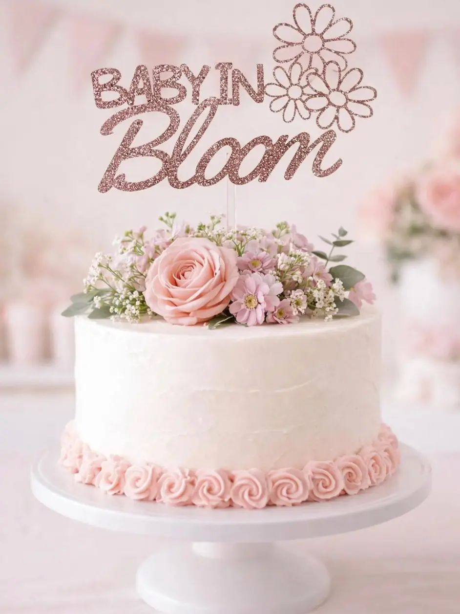 Baby in Bloom Cake Topper - Flower Theme Baby Shower Cake Topper, Floral Baby Shower Gender Reveal Patry Cake Decorations