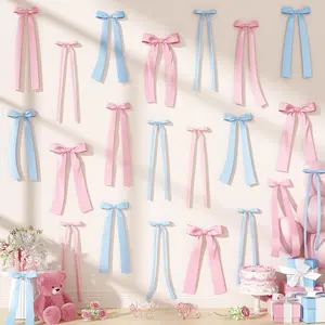 Pink and Blue Bows Decorations, 40Pcs Gender Reveal Bow Party Decorations, DIY Ribbon Satin Bow Garland Photo Backdrop for Boys Girls Birthday Baby Bridal Shower Room Bedroom Wedding Pa