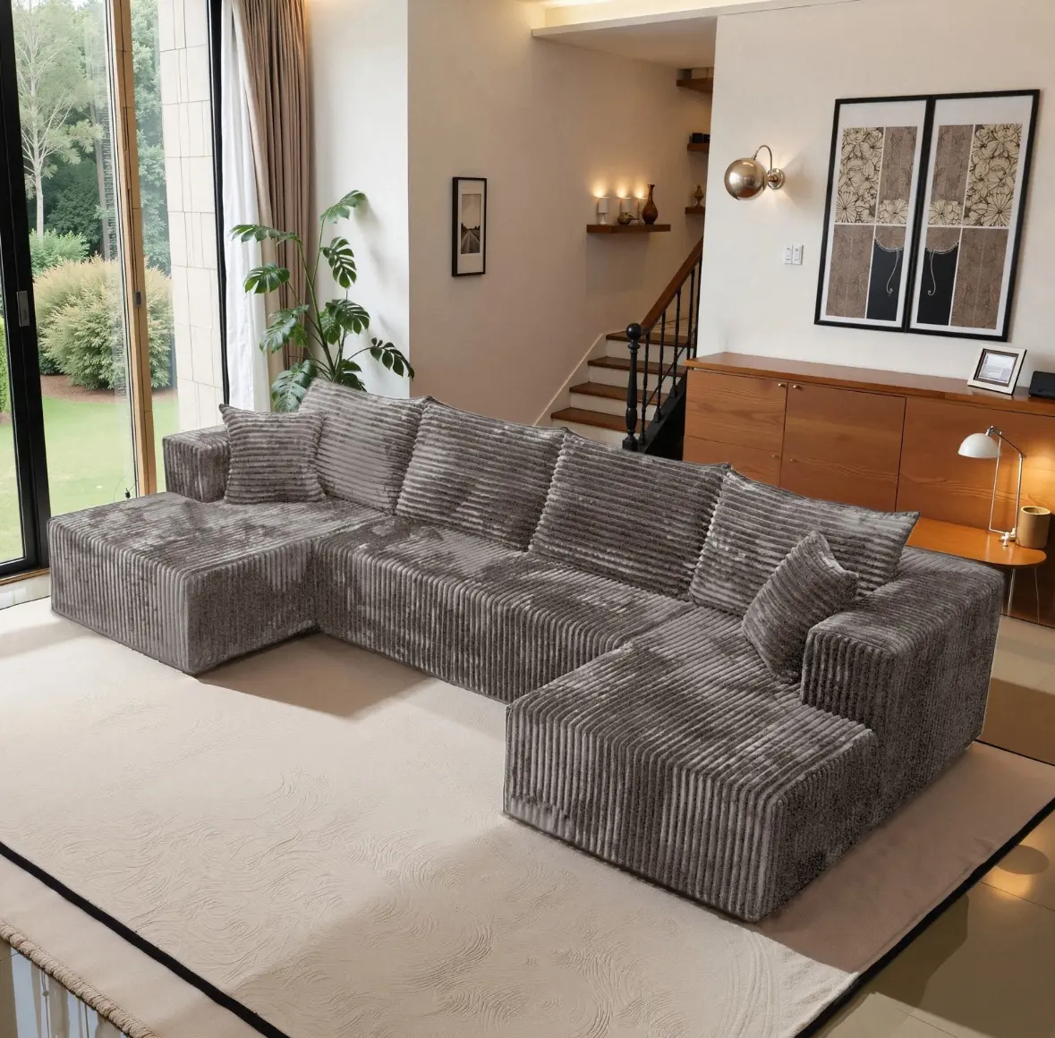 U-Shape Modular Sectional corduroy Couch suitable for living room furniture