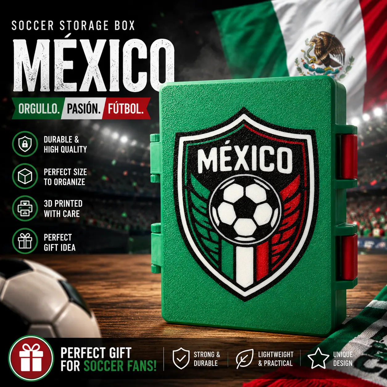 Mexico Soccer Sticker Storage Box | Gift for Soccer Fans 2026 - SAME DAY SHIPPING