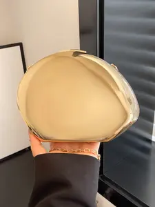 Niche design metal brushed mirror evening bag, acrylic shell bag chain shoulder messenger bag, goose egg box shiny handbag, fashionable and versatile, suitable for banquets, shopping, afternoon tea