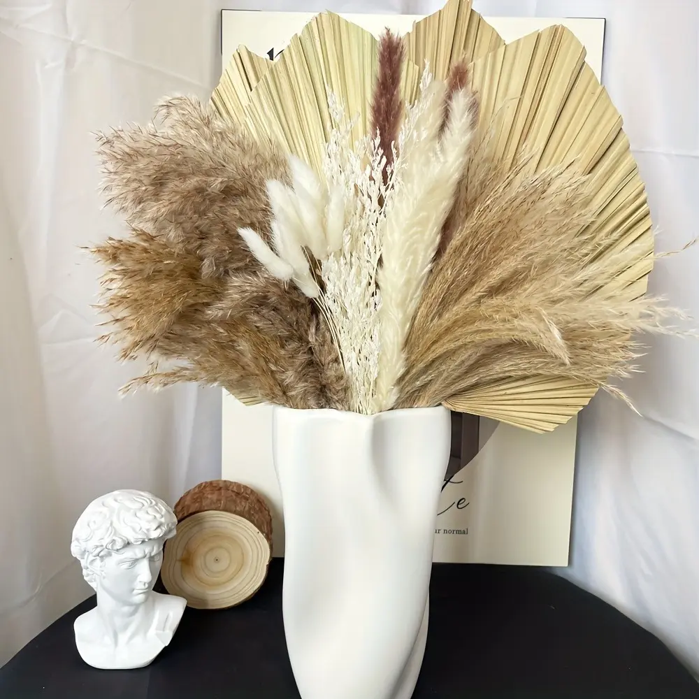 45 PCS Dried Pampas Grass Decor Dried Palm Leaves 4 Pieces, Natural Dried Palm Spears Large Dried Palm Fans Dried Flower Bouquet for Boho Wedding Home Party Kitchen Vase Farmhouse Table Arrangements Anniversary Decor
