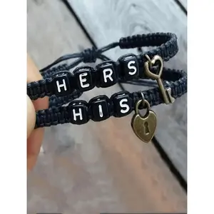 Couple Bracelet, Fashionable Letter Pattern Braided Bracelet for Women & Men, Trendy All-match & Exquisite for Birthday Gift, Personalized