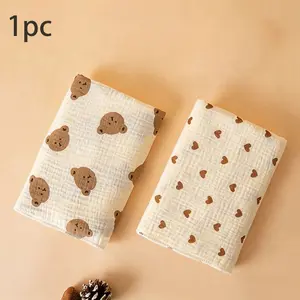 Baby Muslin Wrap Blanket Swaddle, Newborn Hospital Towel Bathing Cloth, Multi-Purpose Large Size, Washable, Cute Animal Pattern