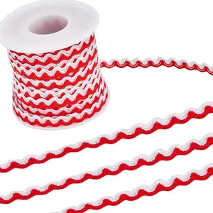 17.5 Ydsx 8mm Wave Bending Fringe Trim Rick Rack Trim Red White RIC Rac Woven Braided Fabric Ribbon for DIY Sewing Crafts Wedding Dress Embellishment Lace Party Gift Wrapping