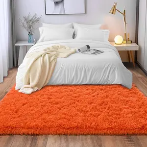 Orange Soft Fluffy Area Rug For Living Room Bedroom, Plush Shag Rugs, Fuzzy Shaggy Accent Carpets For Kids Girls Rooms, Modern Apartment Nursery Dorm Indoor Furry Decor