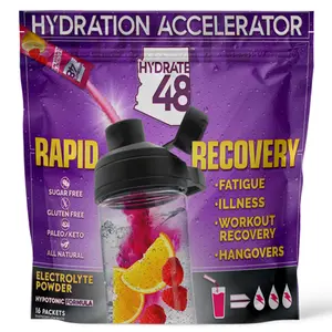 Wellgenix Hydrate48 – Sugar-Free Electrolyte Drink Mix with 72 Trace Minerals | Rapid Hydration, Energy & Recovery | Keto-Friendly | 16 Packets | No Carbs