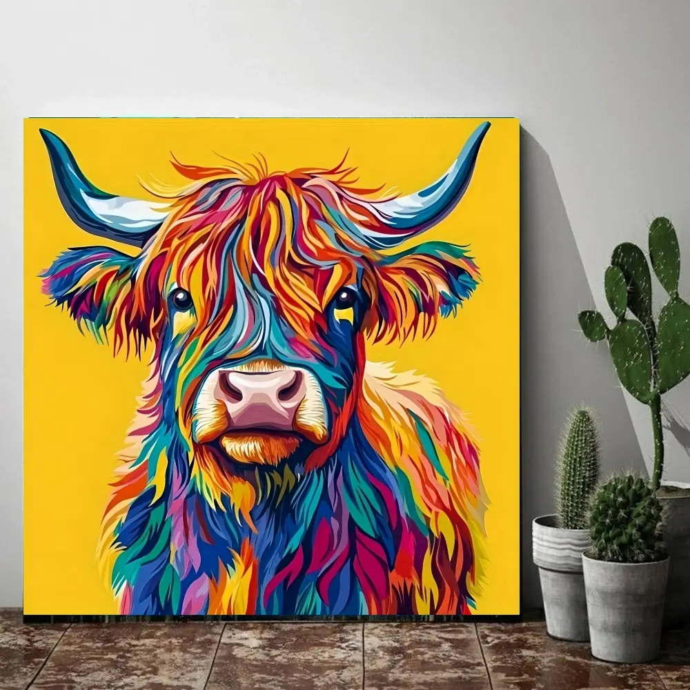 Rainbow Highland Cow 5D Full Drill Diamond Painting Kit, Pop Art Sparkle Craft, Ideal Gift for Animal & Art Lovers, Wall Decor, DIY Kit