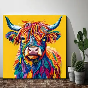 Rainbow Highland Cow 5D Full Drill Diamond Painting Kit, Pop Art Sparkle Craft, Ideal Gift for Animal & Art Lovers, Wall Decor, DIY Kit
