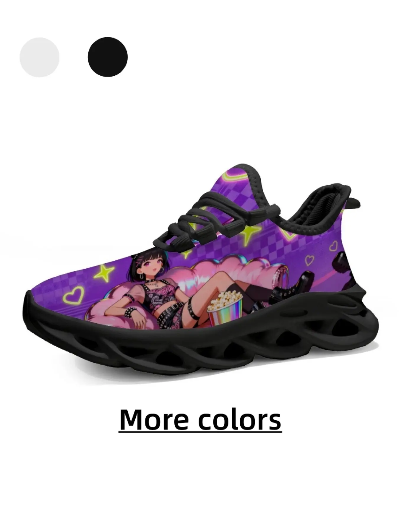 Kids Style - Breathable, Lightweight, Thick Sole & Non-Slip - For Campus/Daily Outings - Magic Purple Tone Sweet & Cool Girl Group Anime Print Breathable Casual Low Top Sneakers, Children's Day Gift